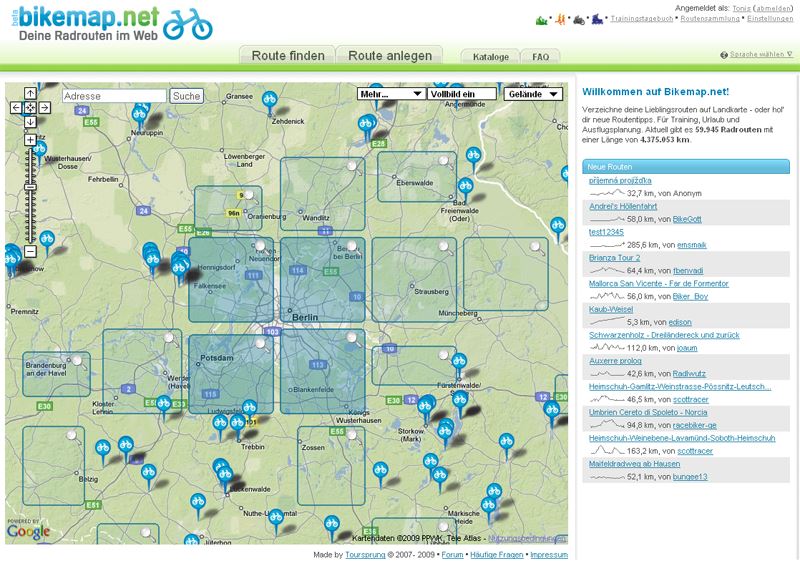 Die erste Version von Bikemap, wie sie 2007 online ging